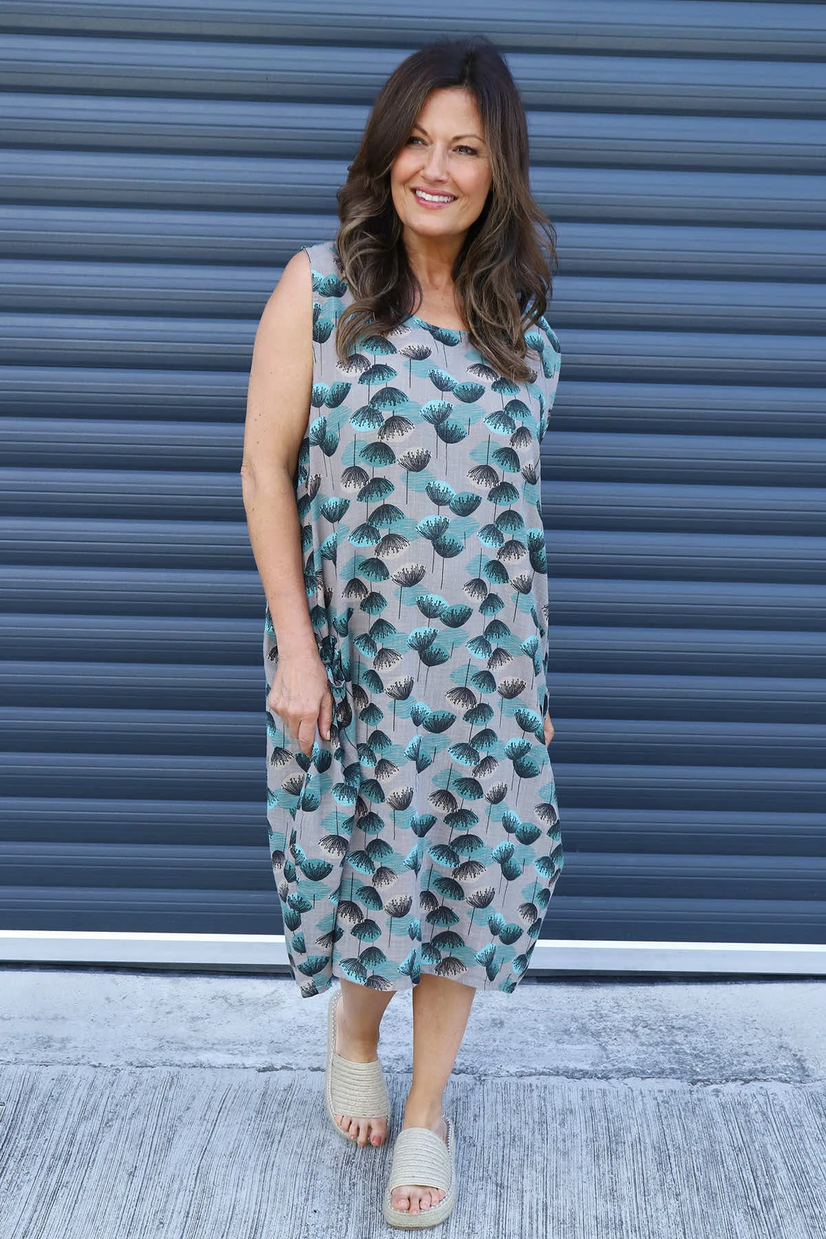 Chloe Print Sleeveless Cotton Dress Mocha 4 Chloe Print Sleeveless Cotton Dress Mocha - Image 2