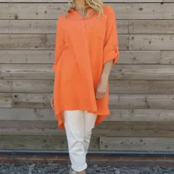 Rhiannon Crinkle Cotton Tunic Orange