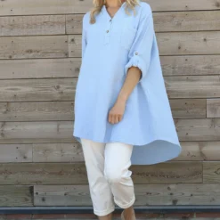 Rhiannon Crinkle Cotton Tunic Powder Blue