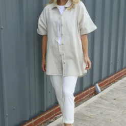 Theodora Crochet Detail Shirt Stone