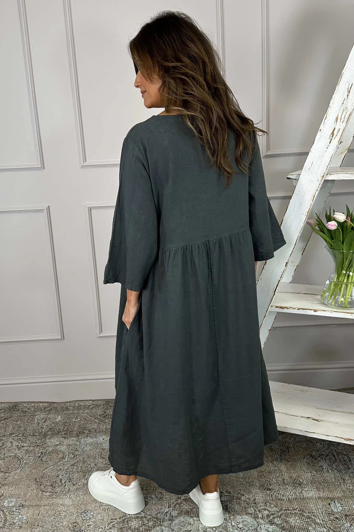 Francesca Linen Dress Charcoal 6 Francesca Linen Dress Charcoal - Image 4