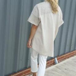 Theodora Crochet Detail Shirt Stone -Kitandkaboodal Store IMG 2368 390911b4 c6e0 48e3 9490 73135a664c1a
