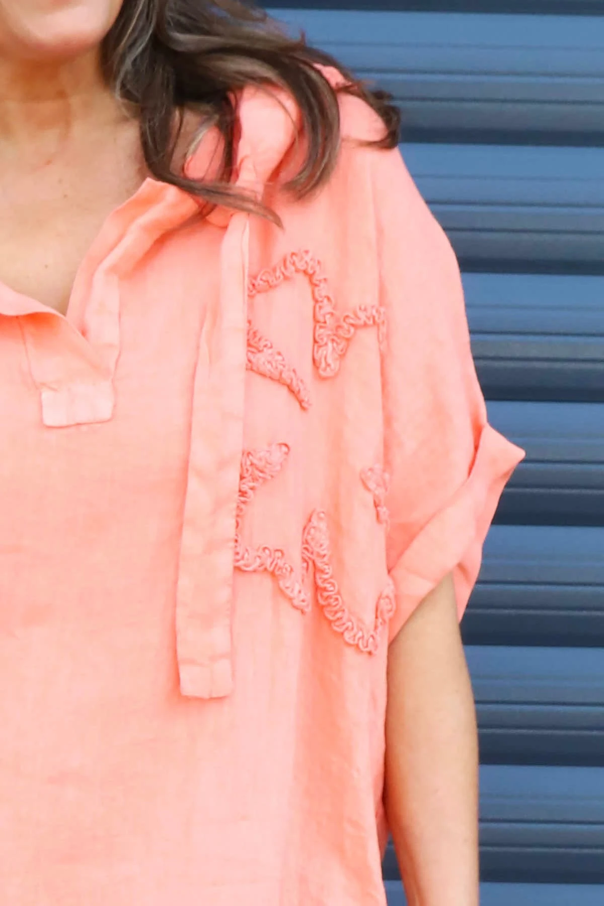 Carlina Hooded Flower Detail Linen Dress Orange 5 Carlina Hooded Flower Detail Linen Dress Orange - Image 3