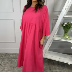 Francesca Linen Dress Hot Pink