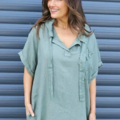 Carlina Hooded Flower Detail Linen Dress Khaki 8 Carlina Hooded Flower Detail Linen Dress Khaki -Kitandkaboodal Store IMG 2394 a7eb165c 3747 42da a4e2 437172366e7a