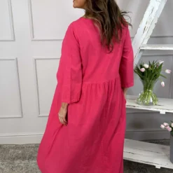 Francesca Linen Dress Hot Pink -Kitandkaboodal Store IMG 2413 e4a6a498 189b 43b2 b2a7 4bbc4bb93a43