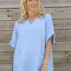 Leonie Crinkle Cotton Top Light Blue