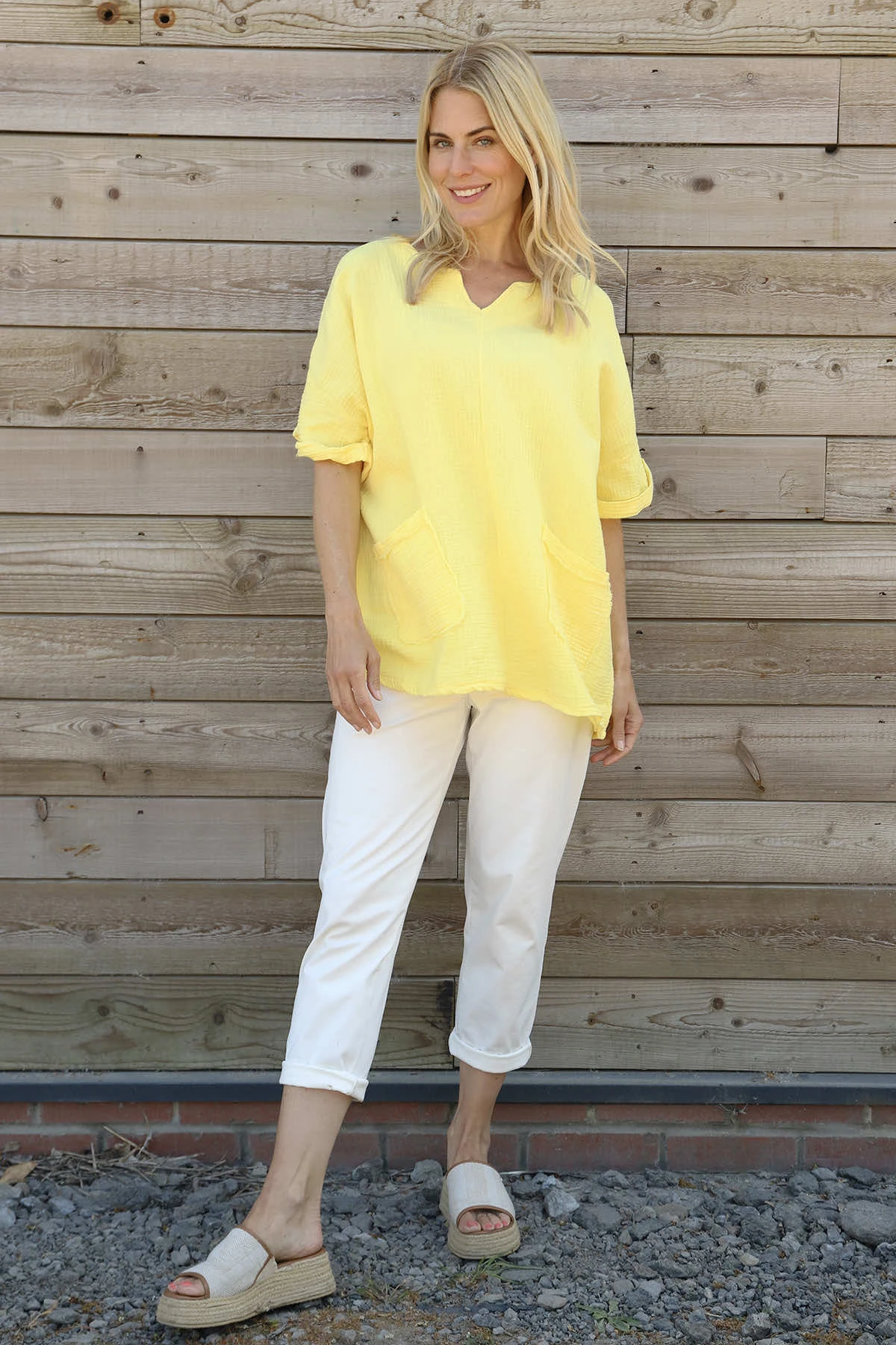 Leonie Crinkle Cotton Top Yellow 3 Leonie Crinkle Cotton Top Yellow