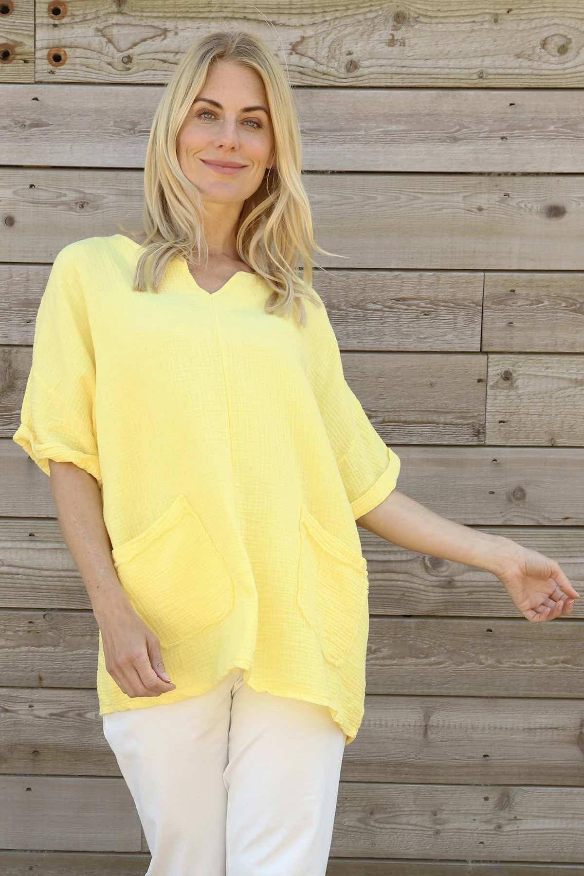 Leonie Crinkle Cotton Top Yellow 4 Leonie Crinkle Cotton Top Yellow - Image 2