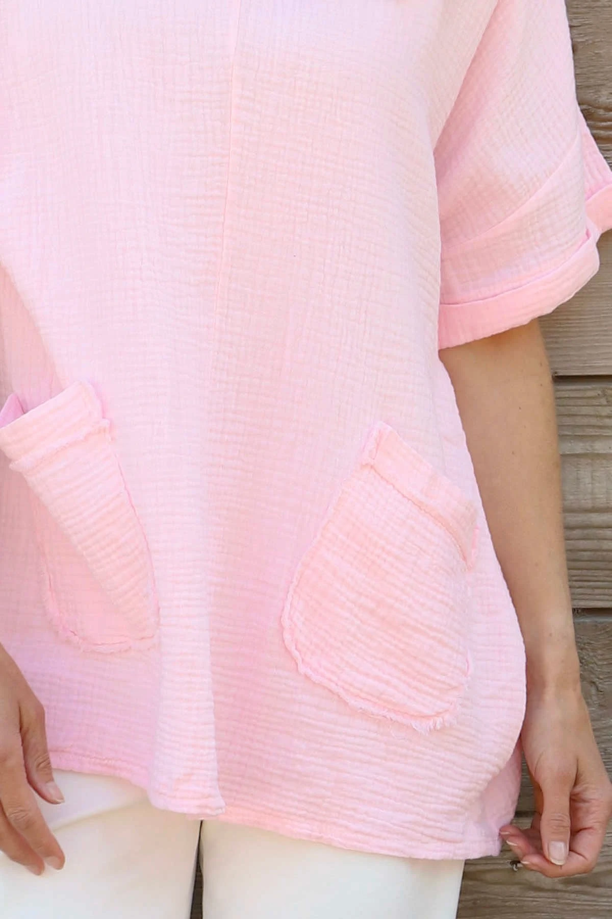 Leonie Crinkle Cotton Top Pink 5 Leonie Crinkle Cotton Top Pink - Image 3