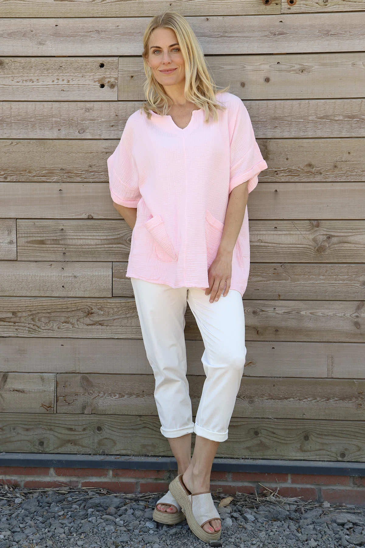 Leonie Crinkle Cotton Top Pink 3 Leonie Crinkle Cotton Top Pink