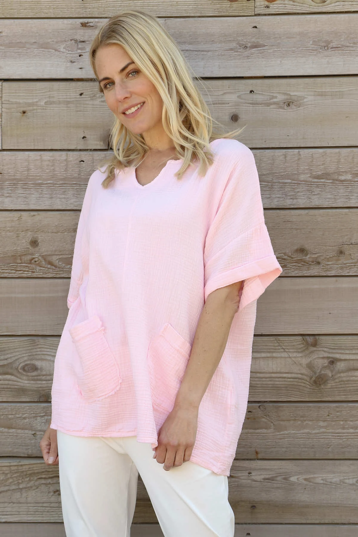 Leonie Crinkle Cotton Top Pink 4 Leonie Crinkle Cotton Top Pink - Image 2