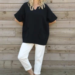 Leonie Crinkle Cotton Top Black