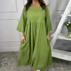 Francesca Linen Dress Olive