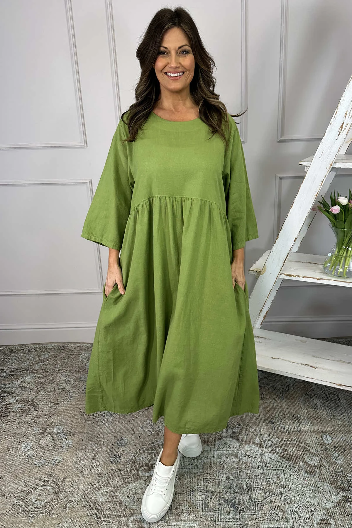 Francesca Linen Dress Olive 3 Francesca Linen Dress Olive