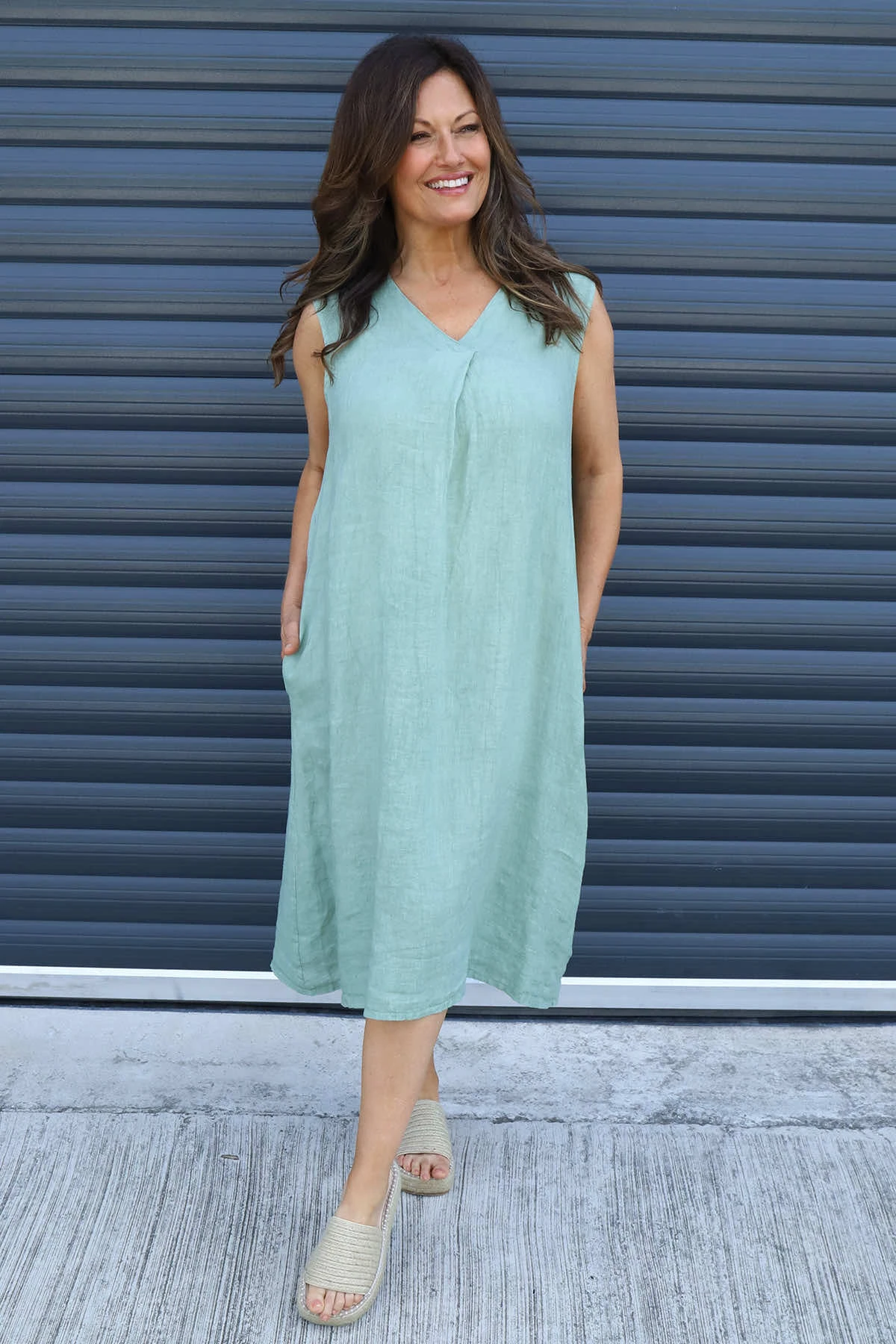Everly Sleeveless Linen Dress Sage Green 3 Everly Sleeveless Linen Dress Sage Green