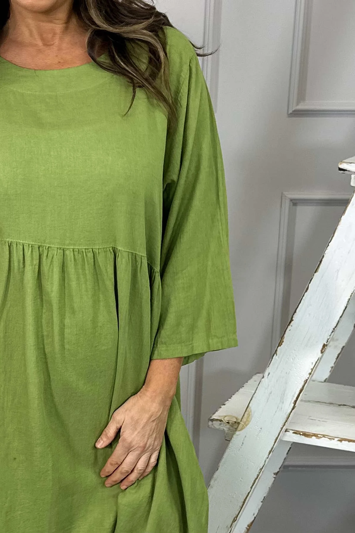 Francesca Linen Dress Olive 5 Francesca Linen Dress Olive - Image 3