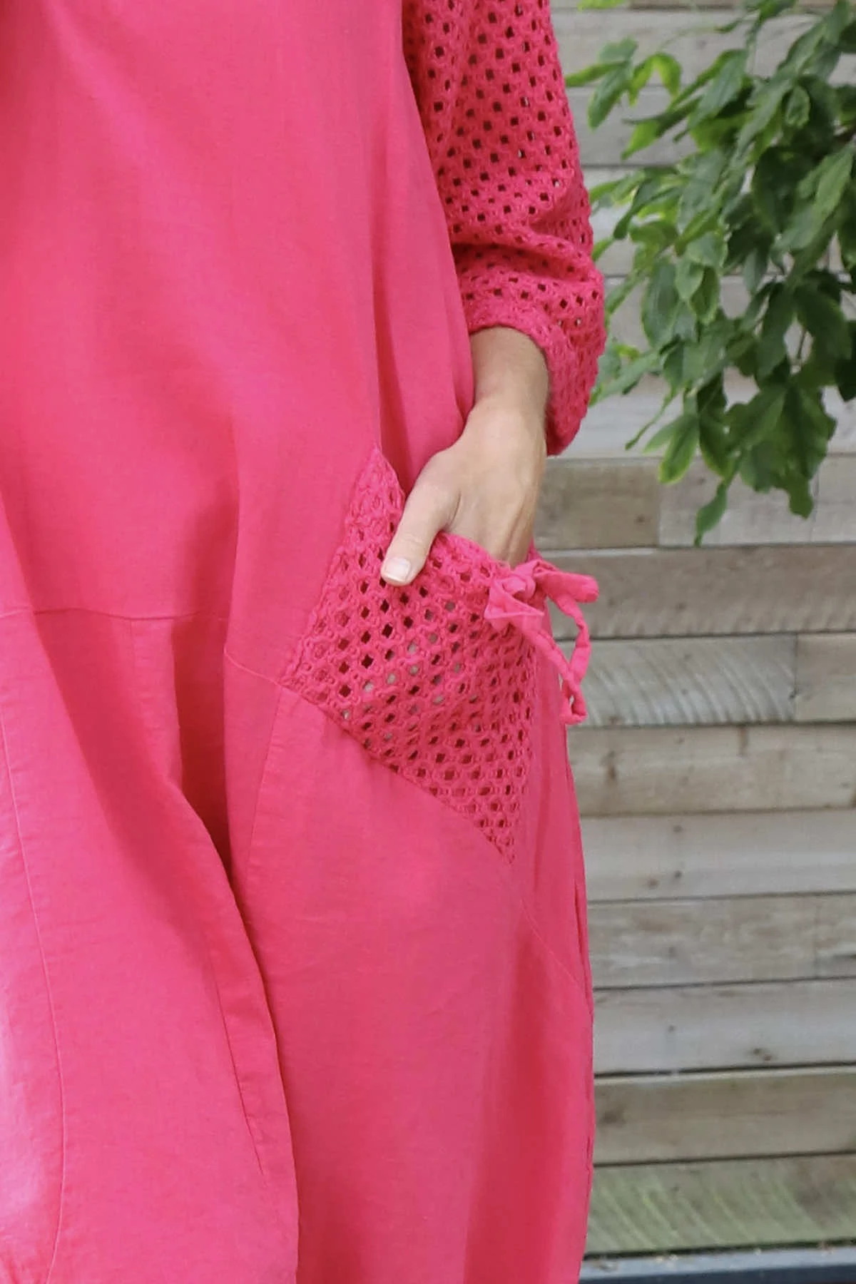 Cadie Crochet Detail Linen Dress Hot Pink 5 Cadie Crochet Detail Linen Dress Hot Pink - Image 3