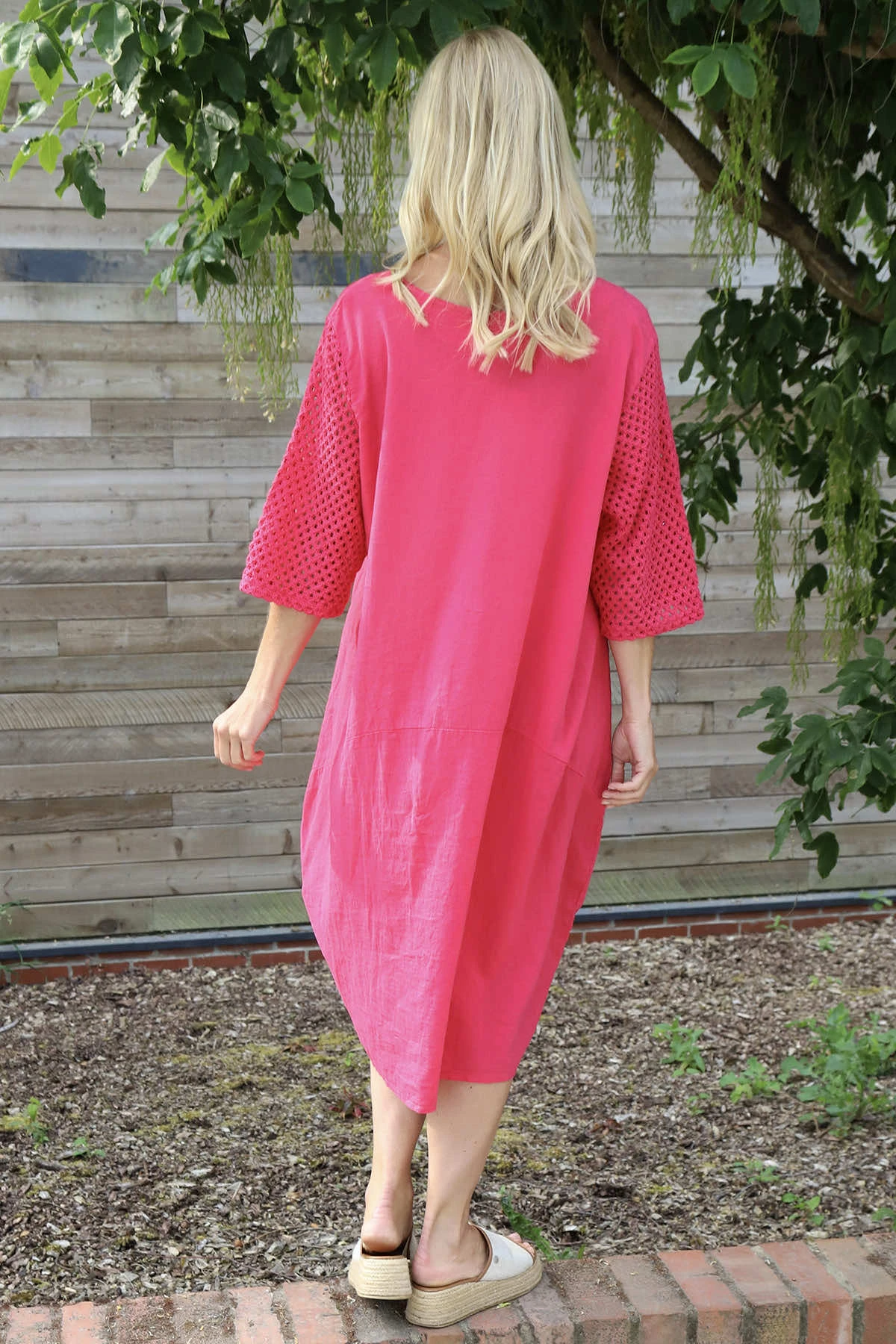 Cadie Crochet Detail Linen Dress Hot Pink 6 Cadie Crochet Detail Linen Dress Hot Pink - Image 4