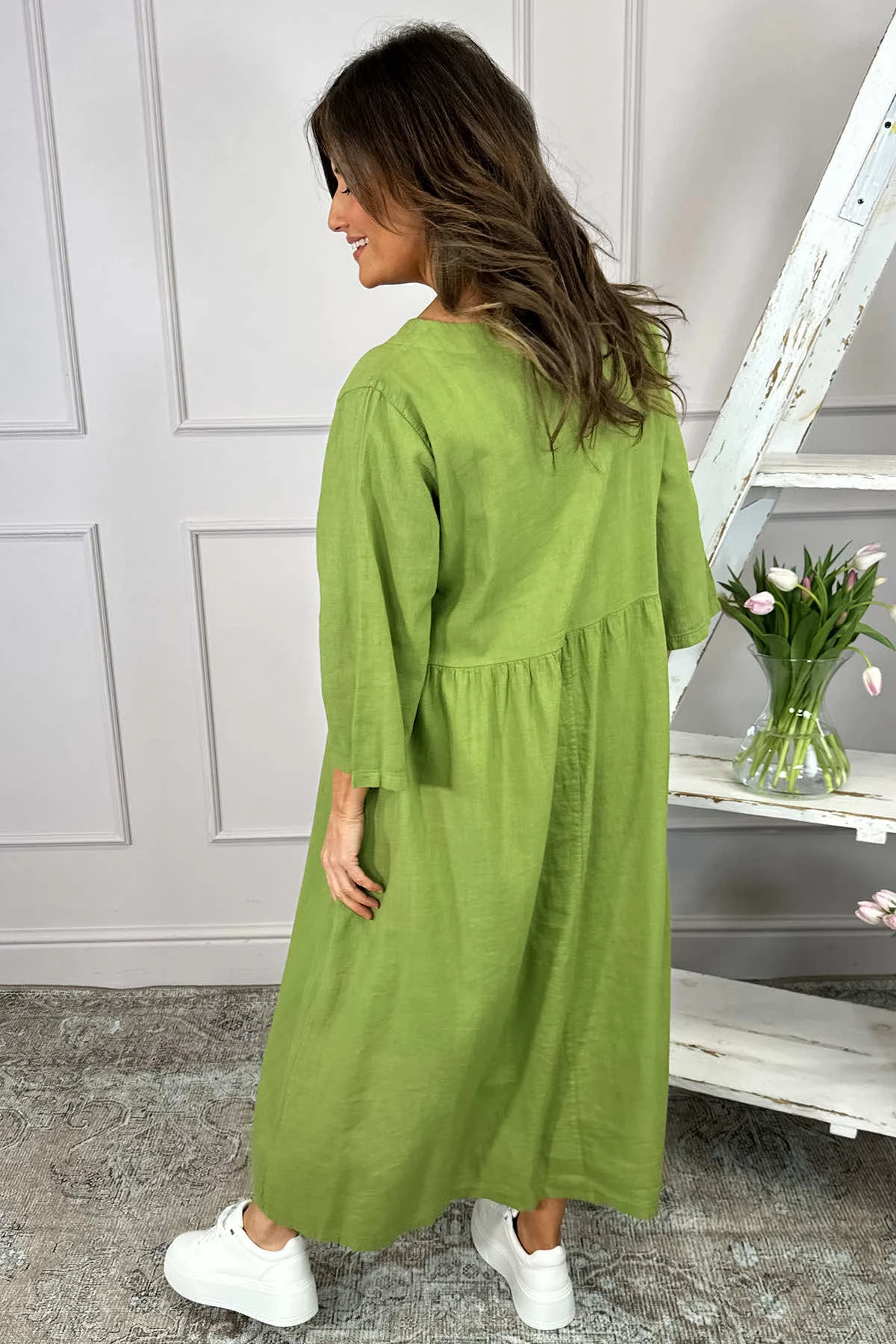 Francesca Linen Dress Olive 6 Francesca Linen Dress Olive - Image 4
