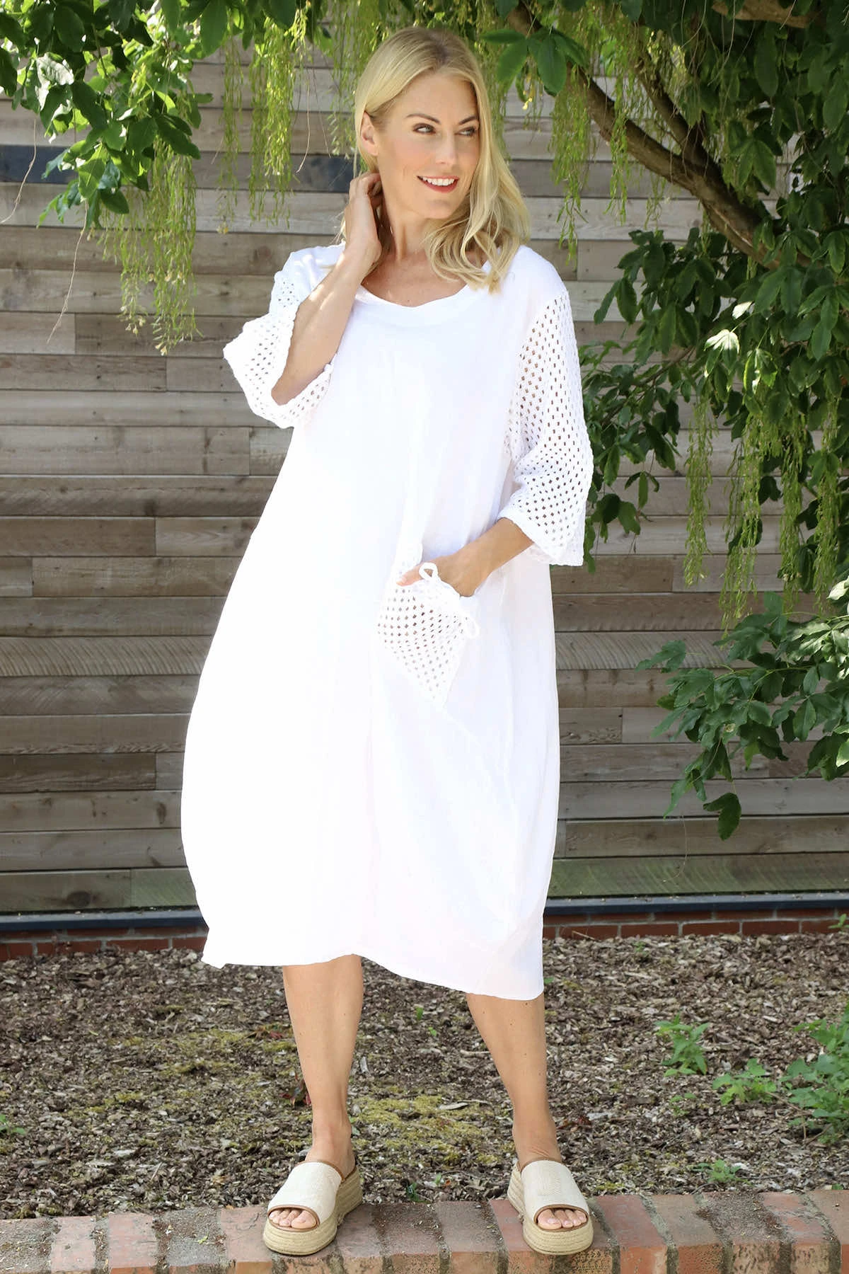 Cadie Crochet Detail Linen Dress White 4 Cadie Crochet Detail Linen Dress White - Image 2