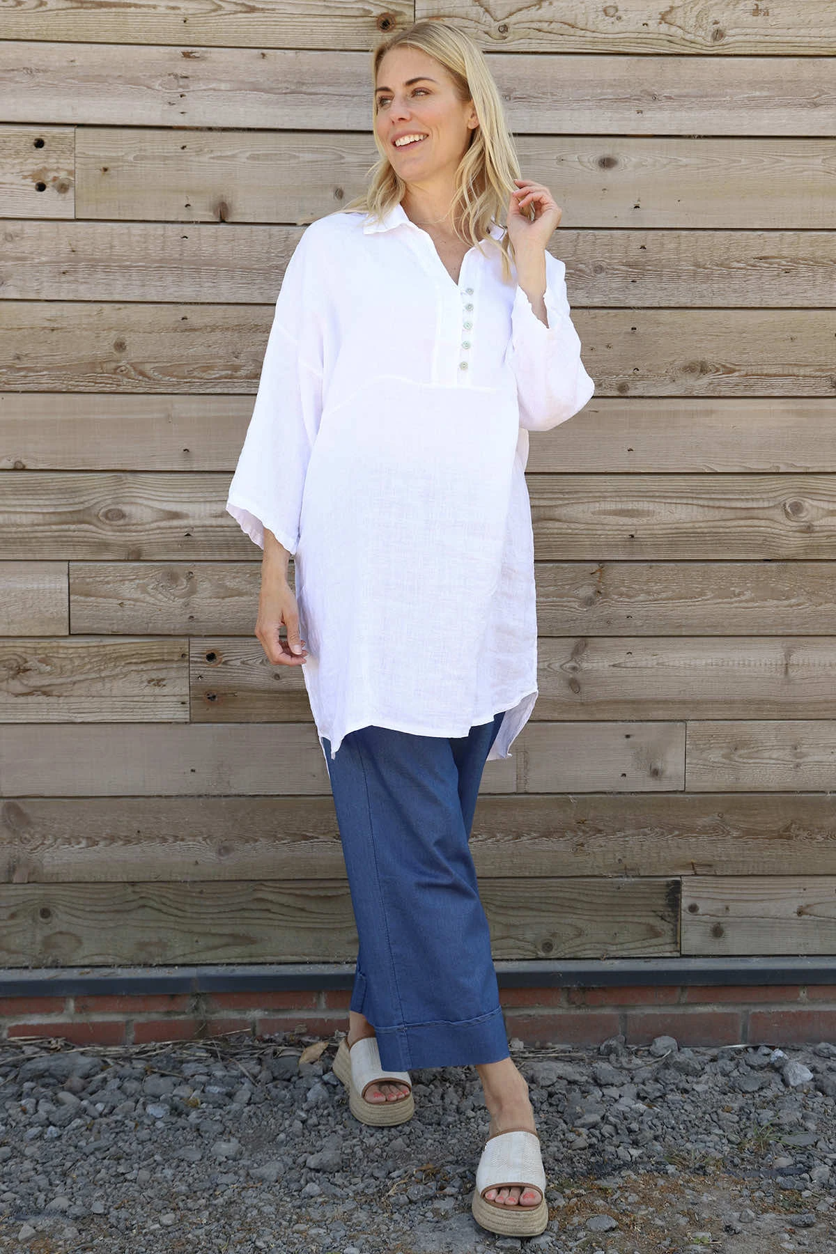 Tarna Button Linen Tunic White 3 Tarna Button Linen Tunic White