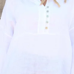 Tarna Button Linen Tunic White 8 Tarna Button Linen Tunic White -Kitandkaboodal Store IMG 2549