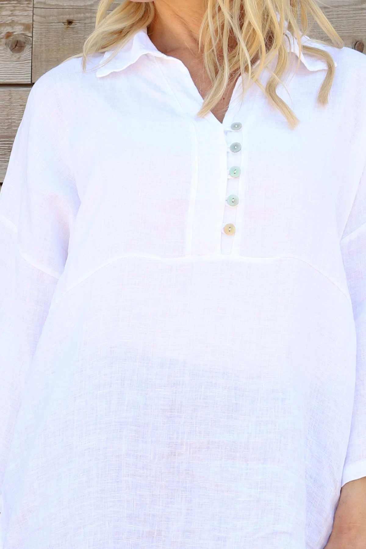 Tarna Button Linen Tunic White 5 Tarna Button Linen Tunic White - Image 3