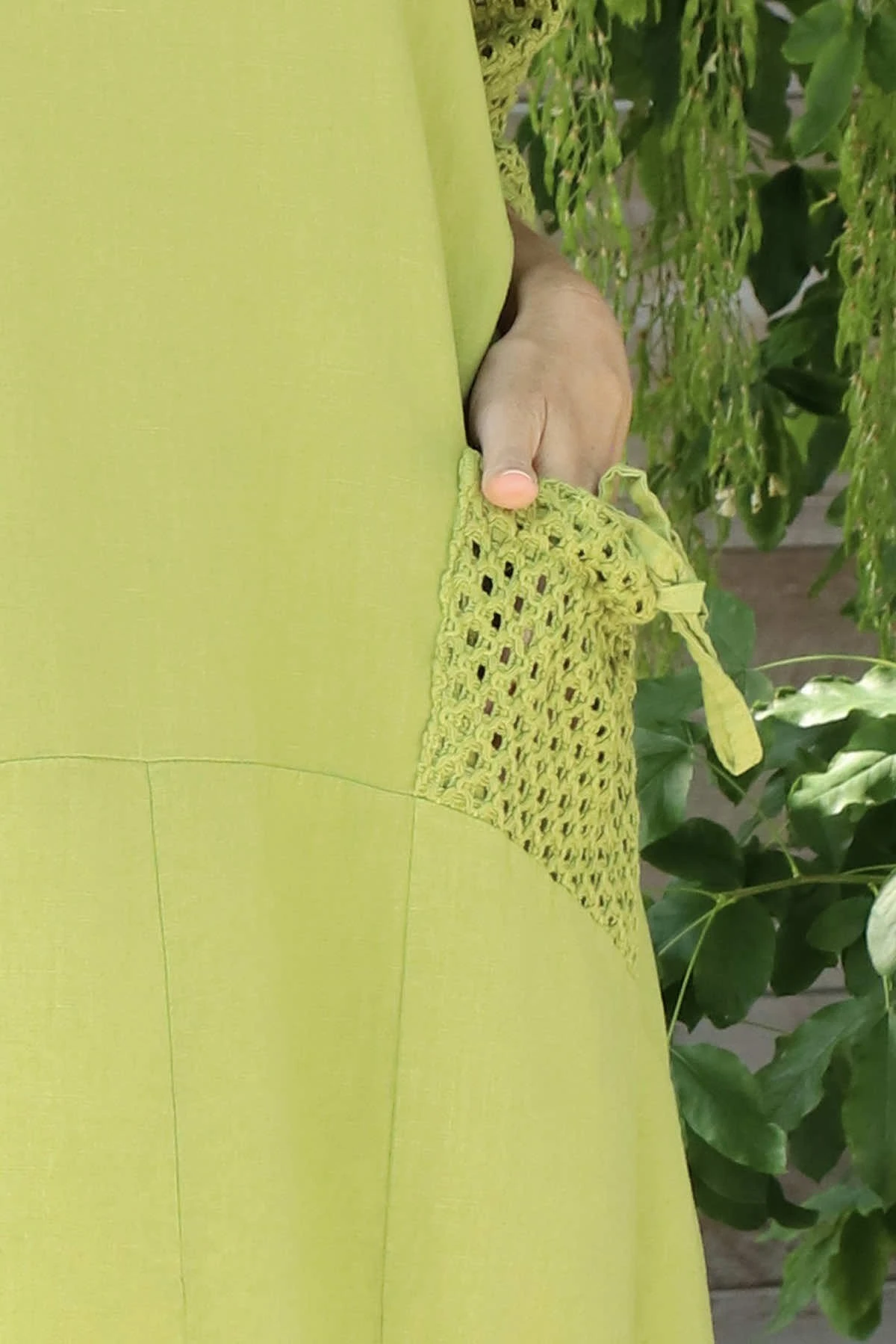 Cadie Crochet Detail Linen Dress Olive 5 Cadie Crochet Detail Linen Dress Olive - Image 3