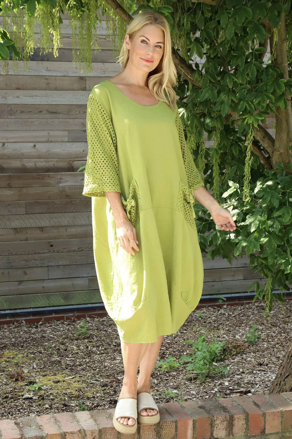 Cadie Crochet Detail Linen Dress Olive 4 Cadie Crochet Detail Linen Dress Olive - Image 2