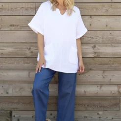 Leonie Crinkle Cotton Top White