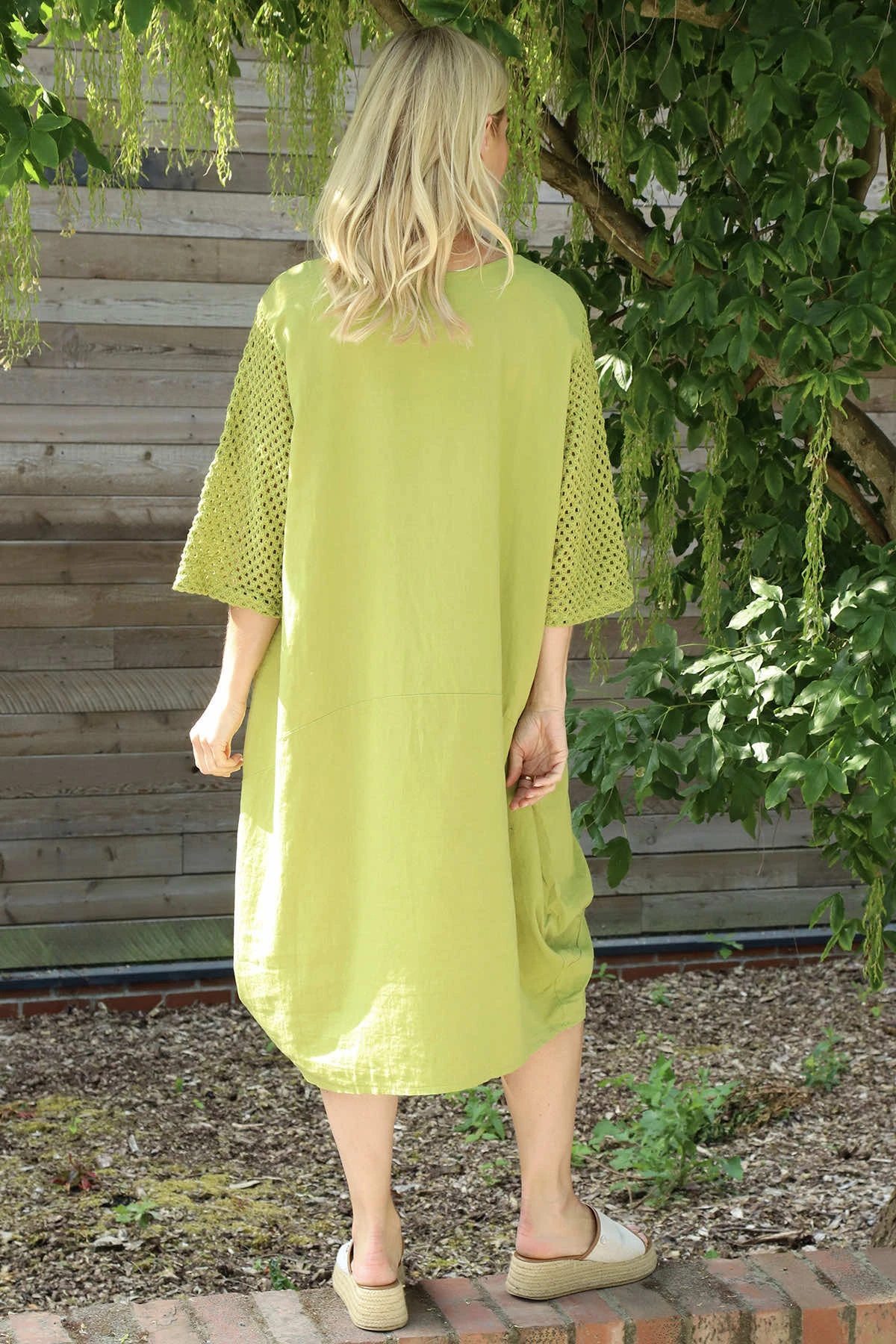 Cadie Crochet Detail Linen Dress Olive 6 Cadie Crochet Detail Linen Dress Olive - Image 4