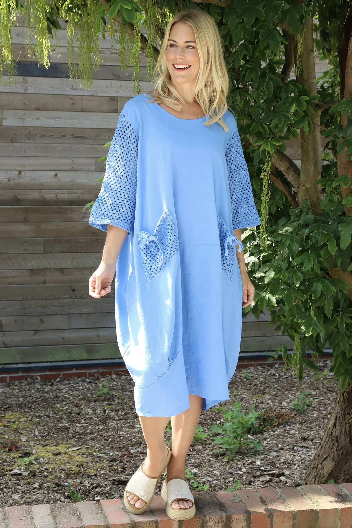 Cadie Crochet Detail Linen Dress Powder Blue 3 Cadie Crochet Detail Linen Dress Powder Blue