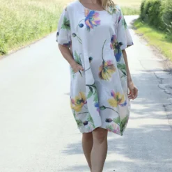 Milana Print Linen Dress Stone