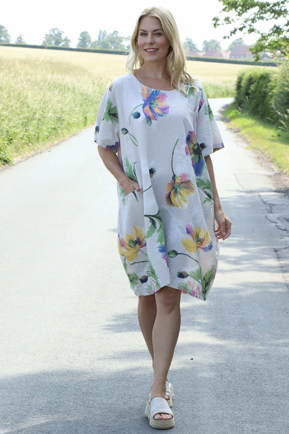 Milana Print Linen Dress Stone 3 Milana Print Linen Dress Stone