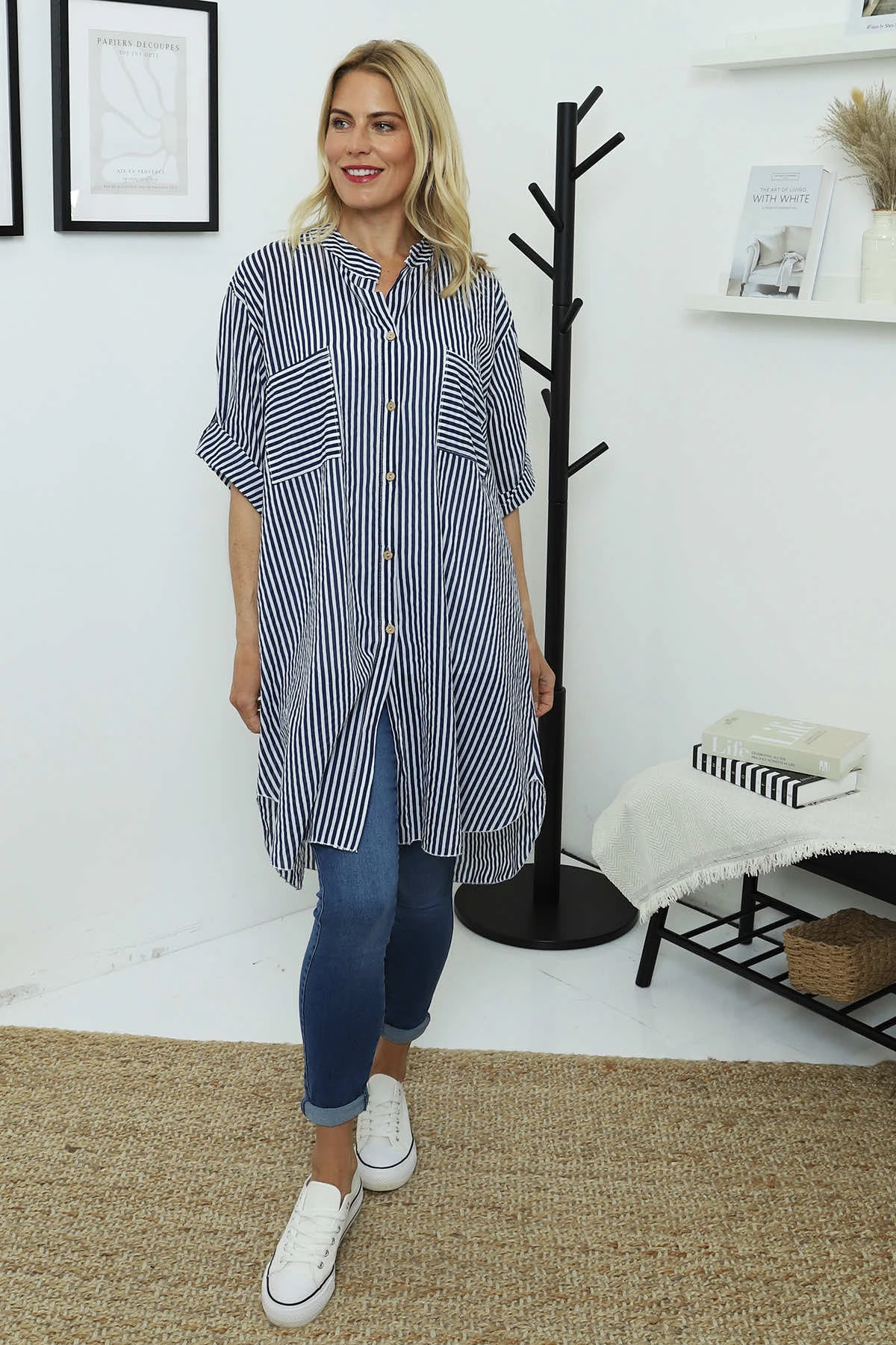 Martza Stripe Cotton Shirt Navy 3 Martza Stripe Cotton Shirt Navy