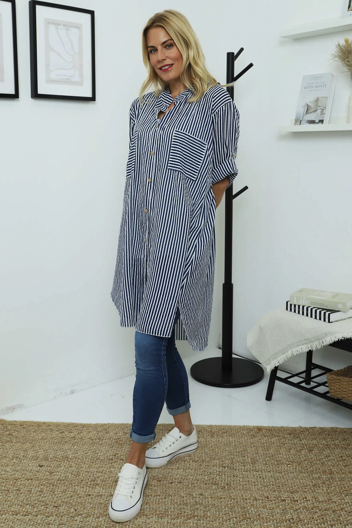 Martza Stripe Cotton Shirt Navy 4 Martza Stripe Cotton Shirt Navy - Image 2