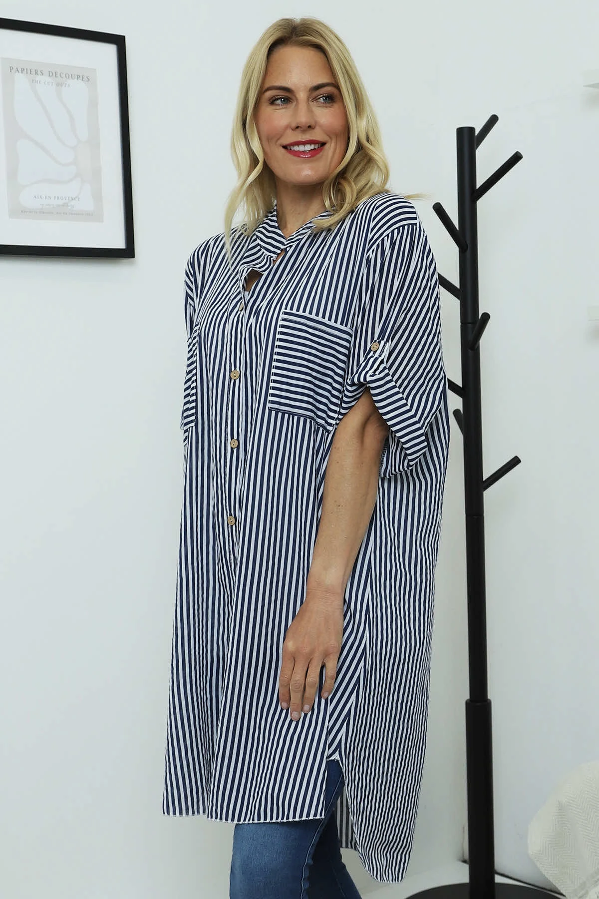 Martza Stripe Cotton Shirt Navy 5 Martza Stripe Cotton Shirt Navy - Image 3