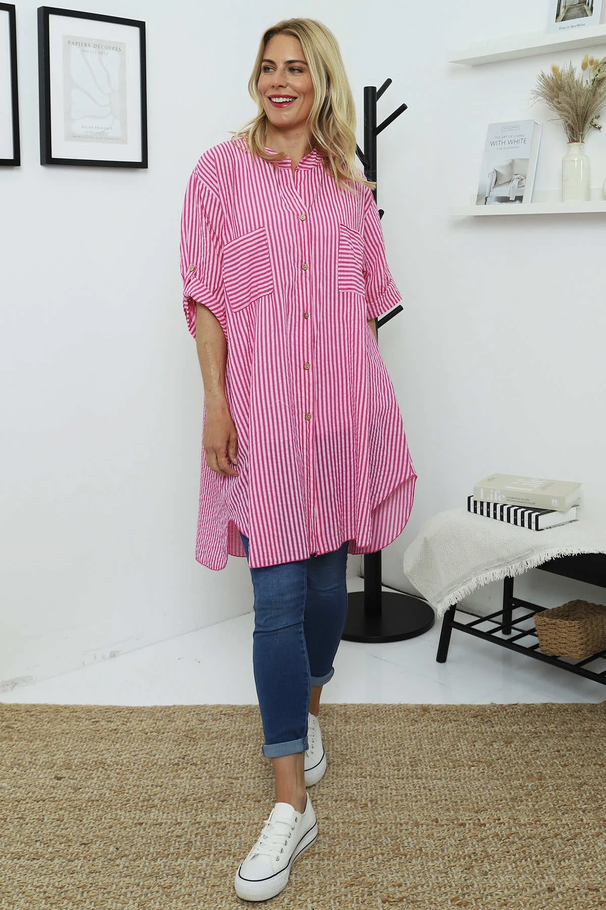 Martza Stripe Cotton Shirt Fuchsia 3 Martza Stripe Cotton Shirt Fuchsia - Image 2