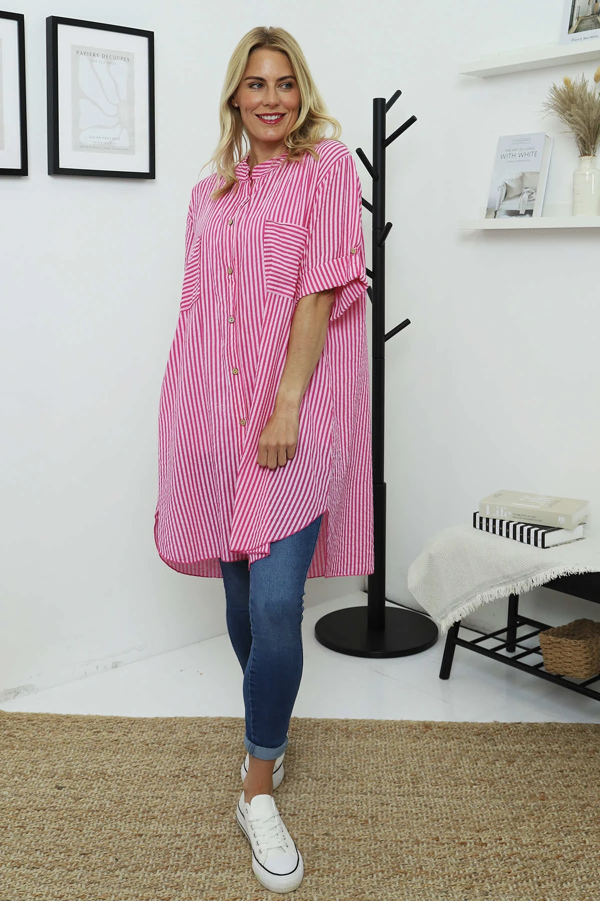 Martza Stripe Cotton Shirt Fuchsia 4 Martza Stripe Cotton Shirt Fuchsia - Image 3