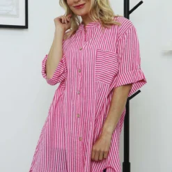 Martza Stripe Cotton Shirt Fuchsia