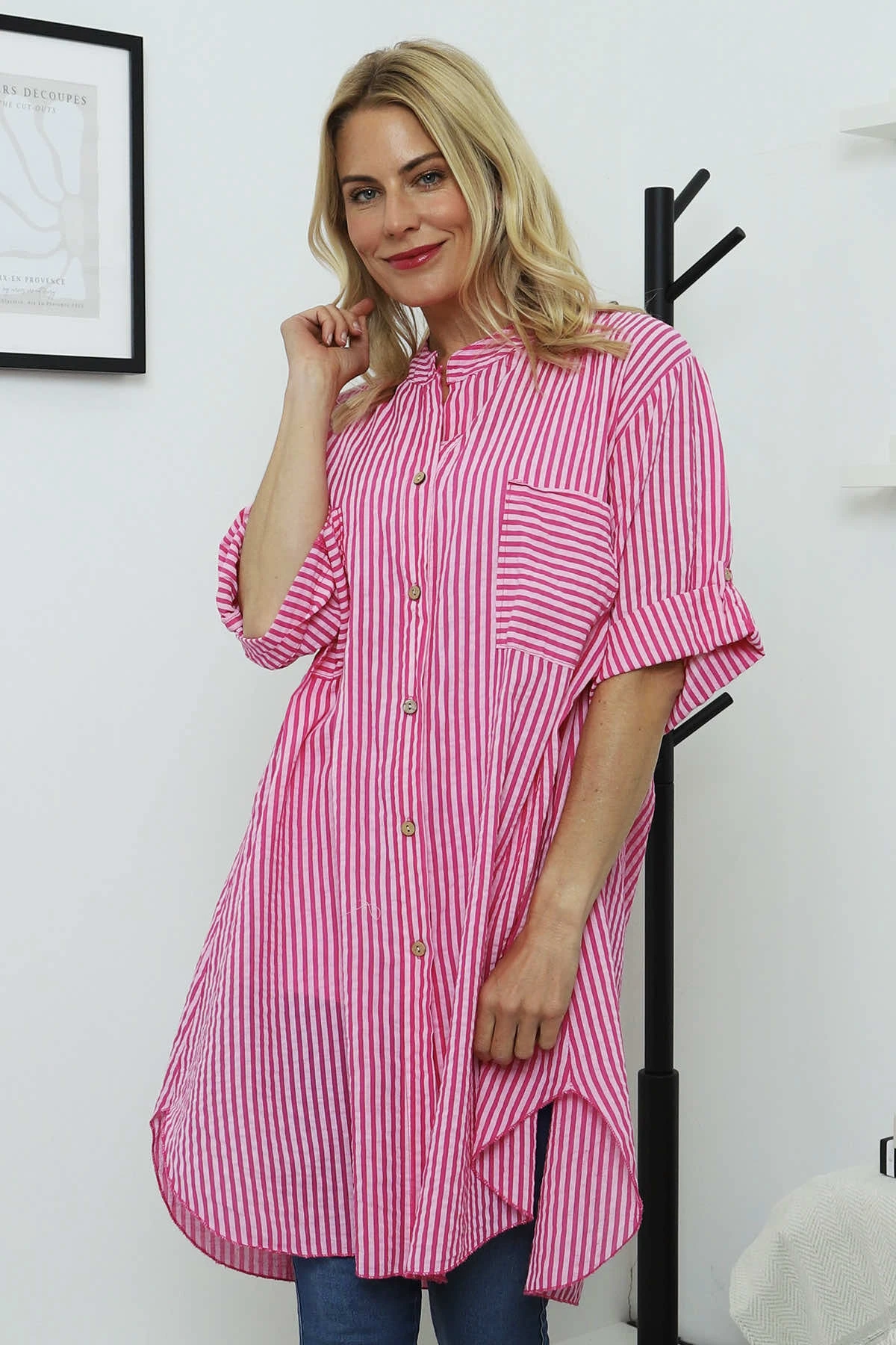 Martza Stripe Cotton Shirt Fuchsia 2 Martza Stripe Cotton Shirt Fuchsia