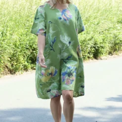 Milana Print Linen Dress Olive