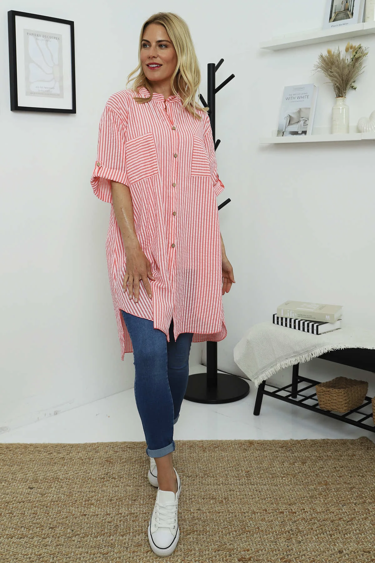 Martza Stripe Cotton Shirt Coral 5 Martza Stripe Cotton Shirt Coral - Image 3