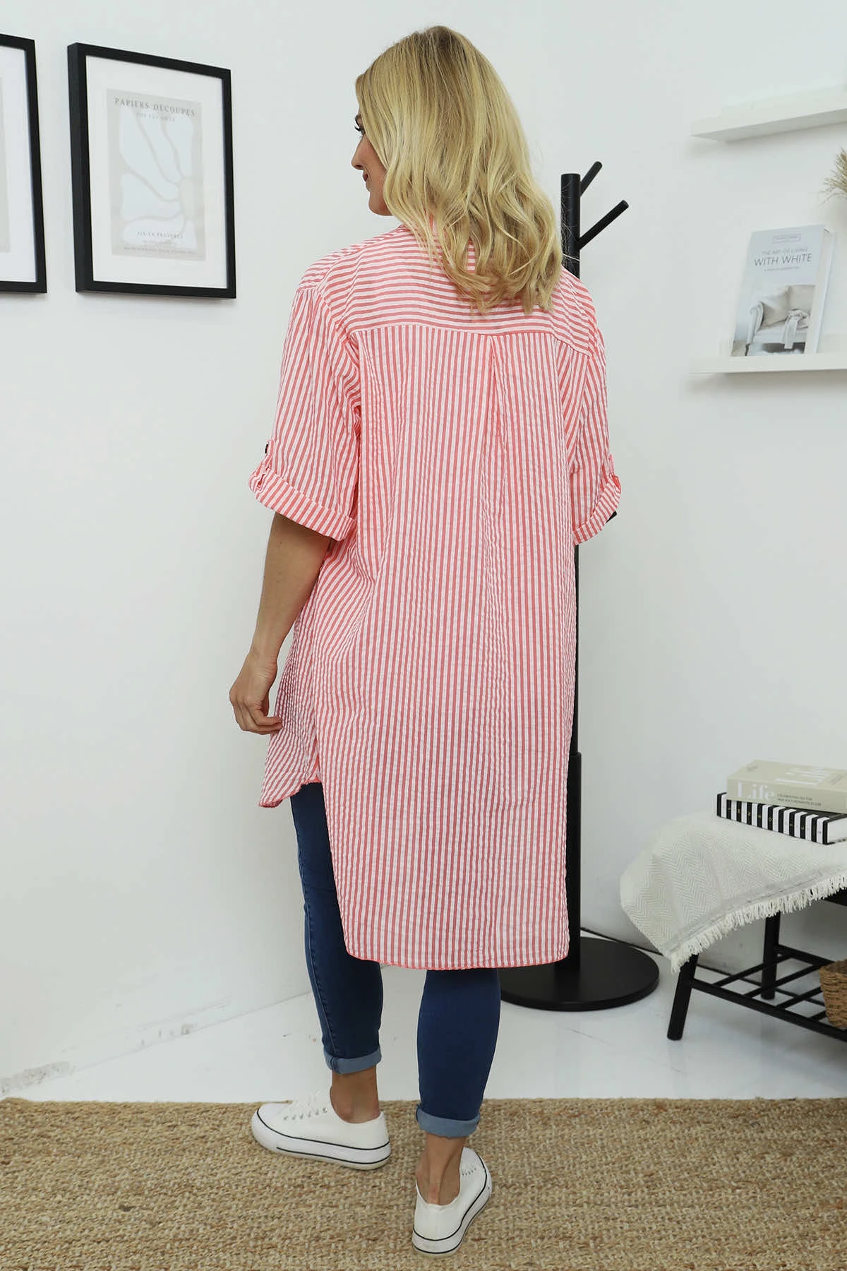 Martza Stripe Cotton Shirt Coral 6 Martza Stripe Cotton Shirt Coral - Image 4