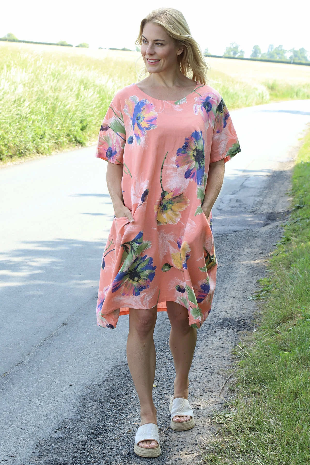 Milana Print Linen Dress Orange 3 Milana Print Linen Dress Orange