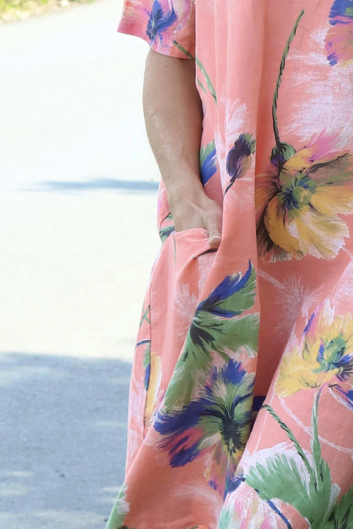 Milana Print Linen Dress Orange 5 Milana Print Linen Dress Orange - Image 3