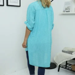 Martza Stripe Cotton Shirt Aqua -Kitandkaboodal Store IMG 2653 93469608 7c1c 4713 b470 90ed90eac852