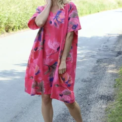 Milana Print Linen Dress Fuchsia