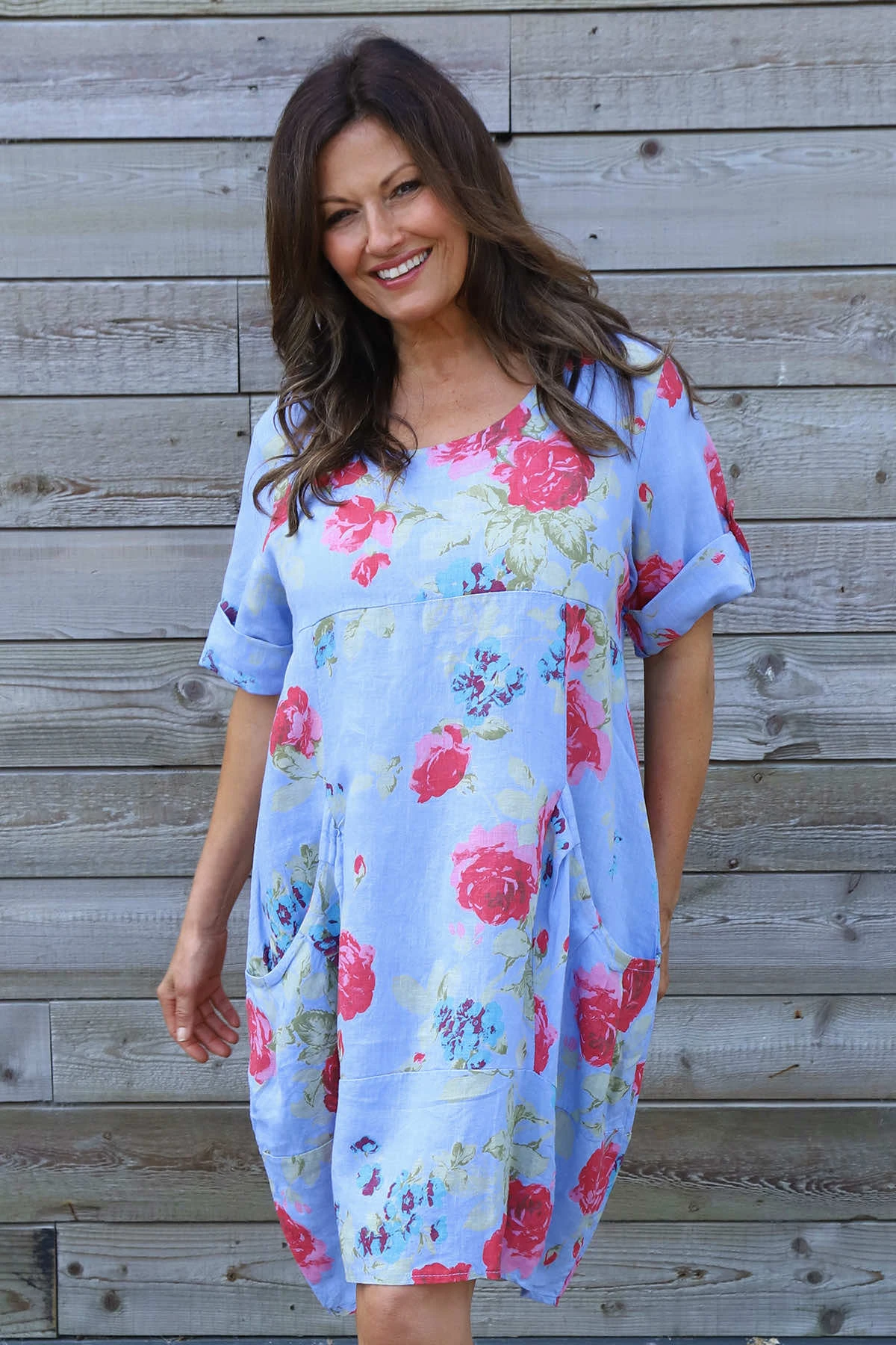 Jolee Floral Print Linen Dress Powder Blue 3 Jolee Floral Print Linen Dress Powder Blue